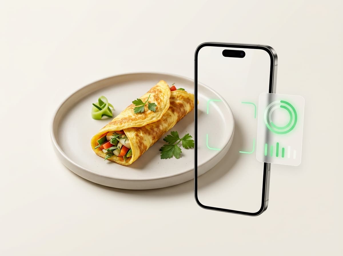 Омлет‑ролл — иллюстрация и интерфейс приложения с КБЖУ