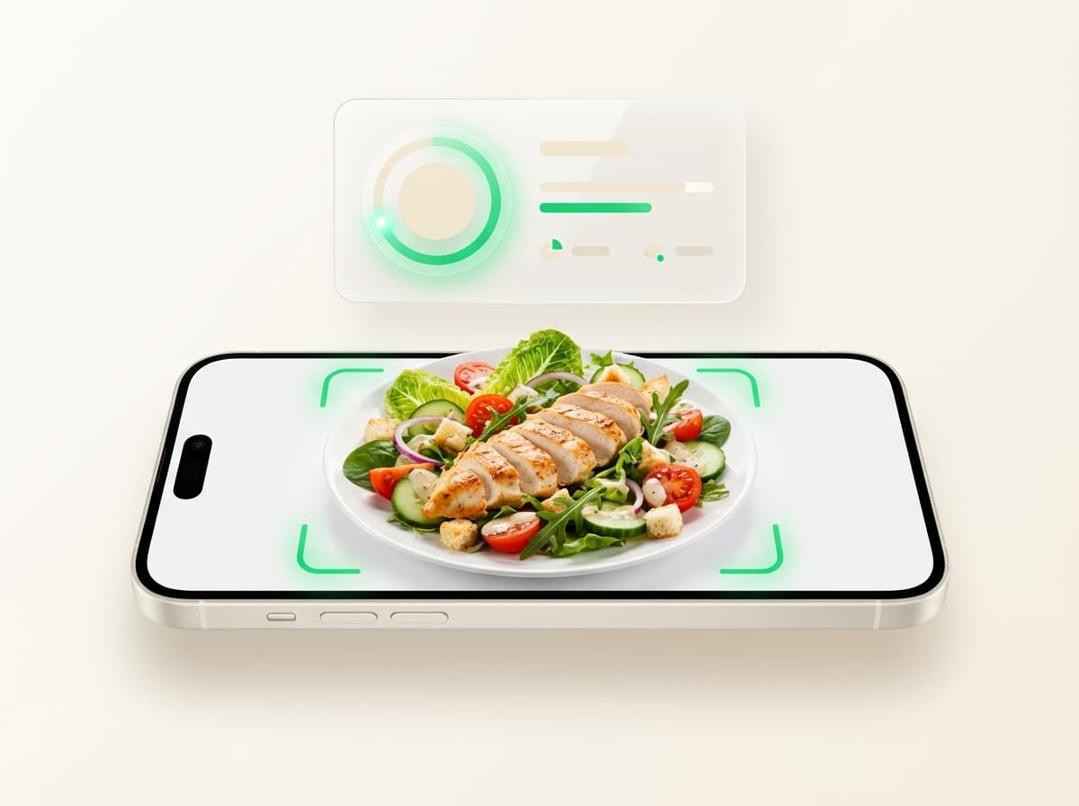 Салат с курицей — иллюстрация и интерфейс приложения с КБЖУ