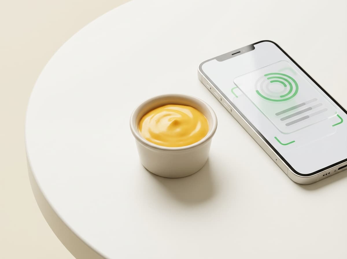 Соус сырный — иллюстрация и интерфейс приложения с КБЖУ