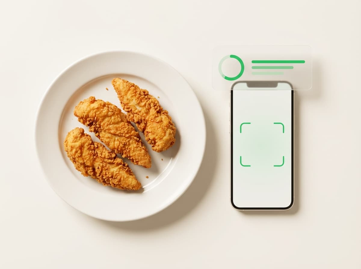 Стрипсы (3 шт.) — иллюстрация и интерфейс приложения с КБЖУ