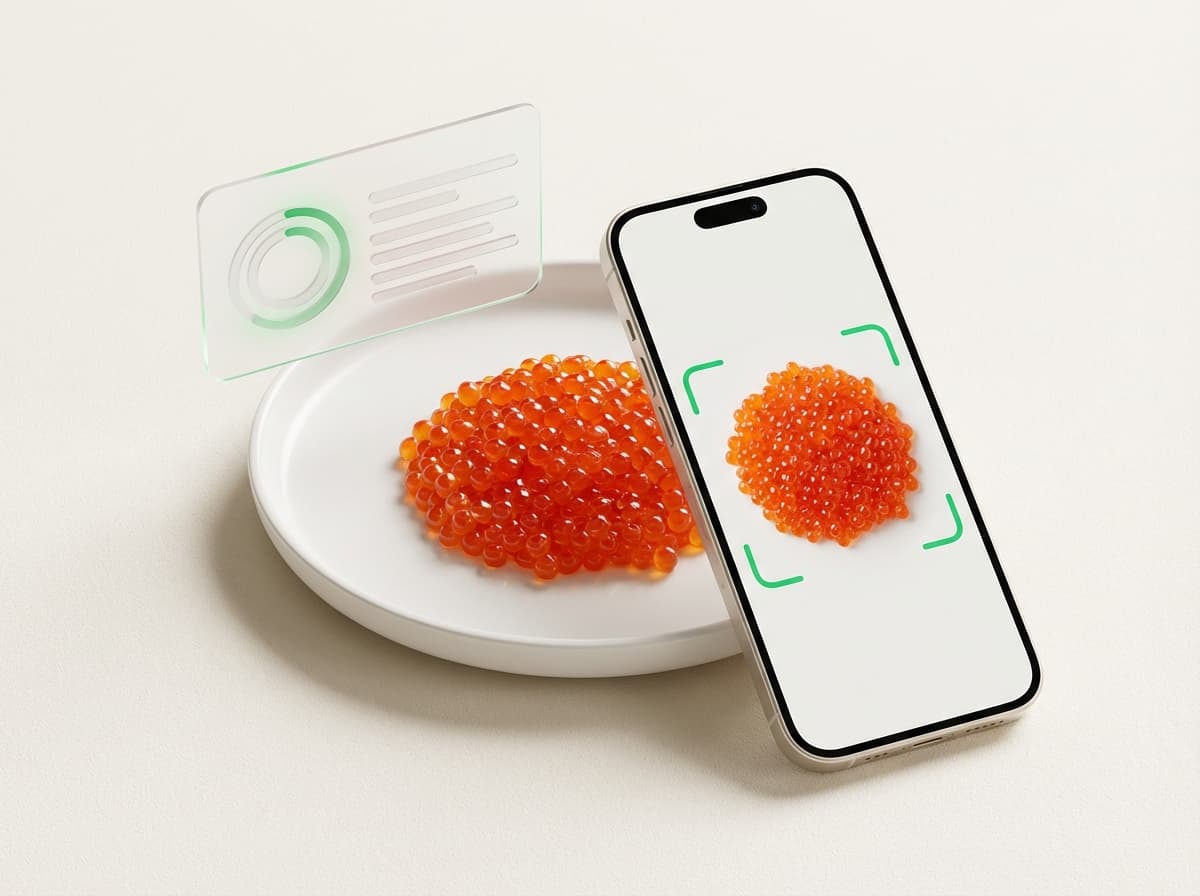 Икра красная — фото еды и интерфейс приложения с КБЖУ