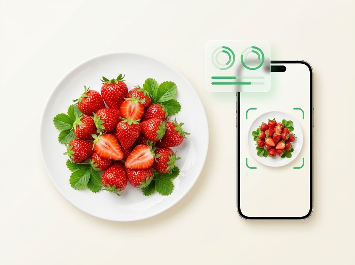 Клубника — фото еды и интерфейс приложения с КБЖУ