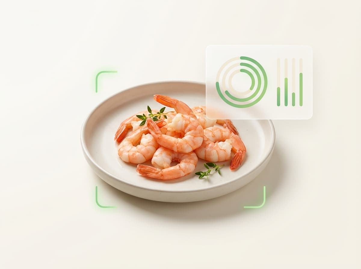 Креветки — фото еды и интерфейс приложения с КБЖУ