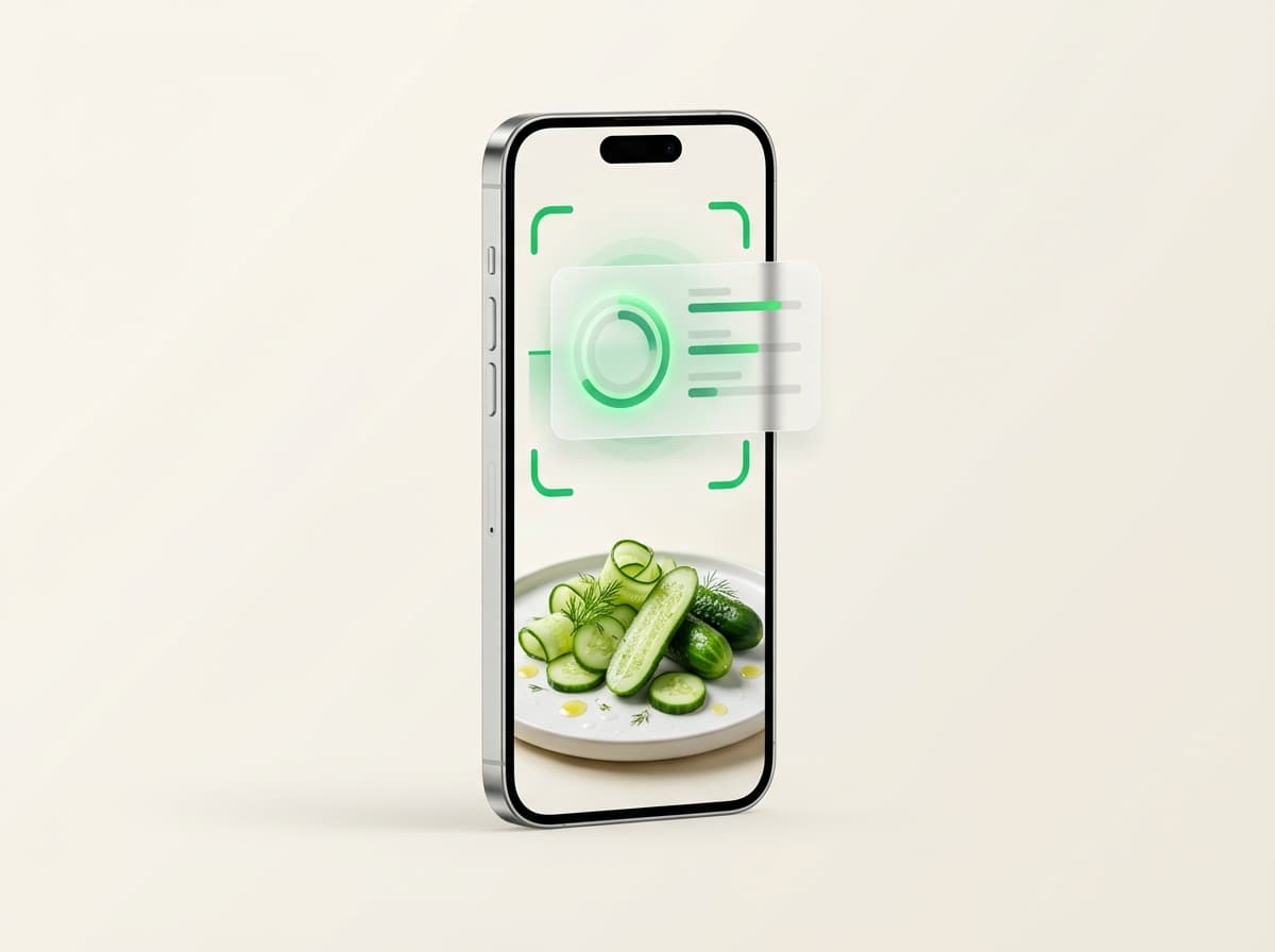 Огурец — фото еды и интерфейс приложения с КБЖУ
