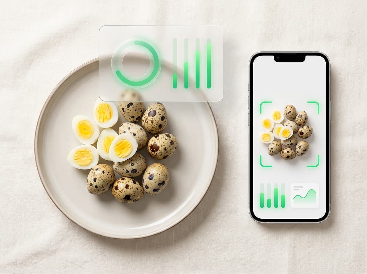 Перепелиные яйца — фото еды и интерфейс приложения с КБЖУ
