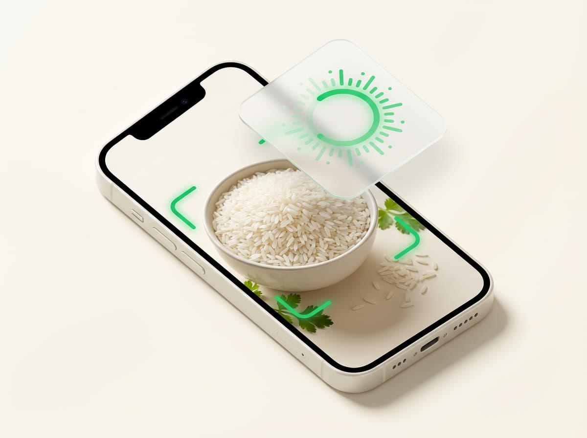 Рис (сухой) — фото еды и интерфейс приложения с КБЖУ