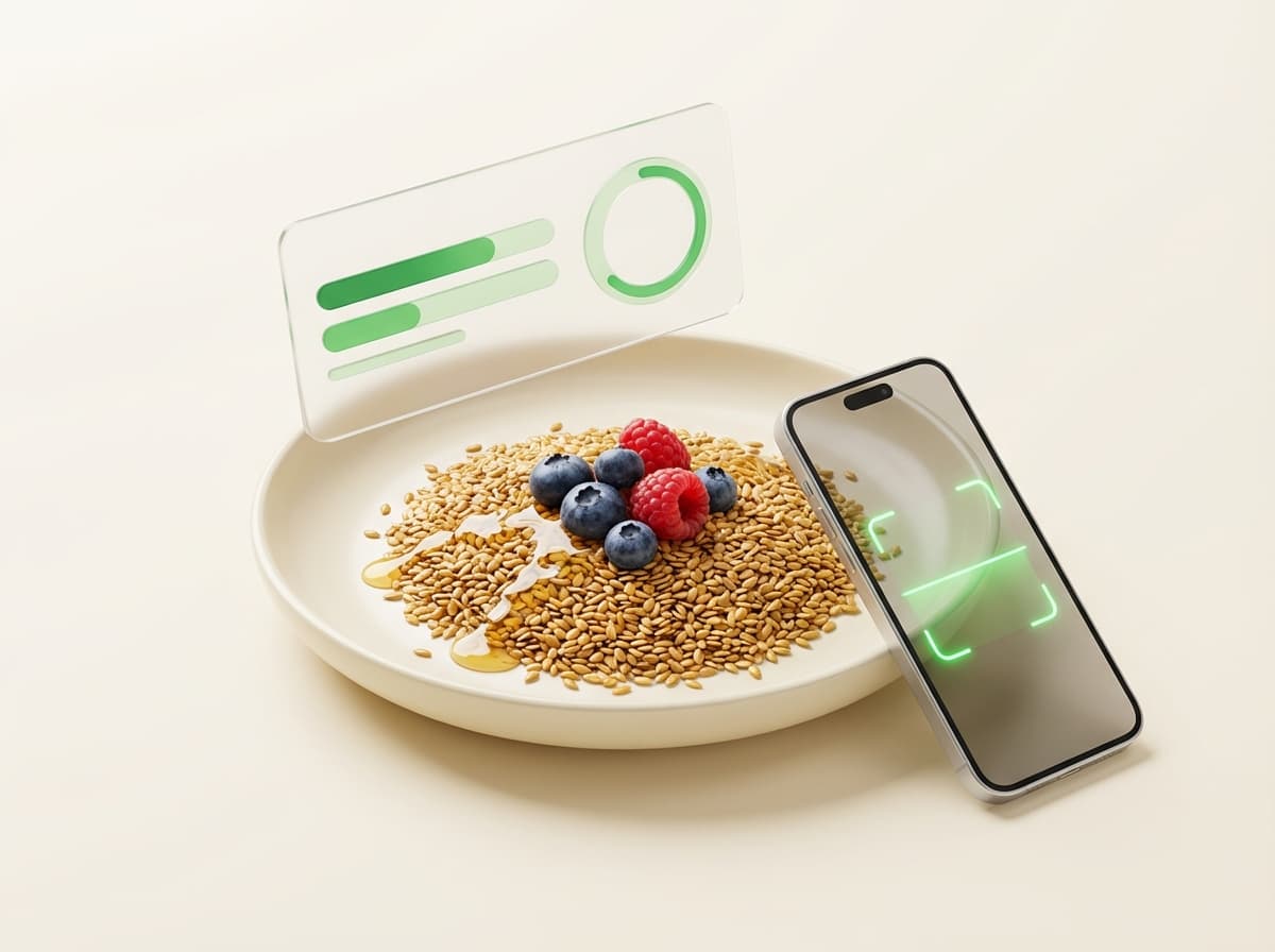 Семена льна — фото еды и интерфейс приложения с КБЖУ