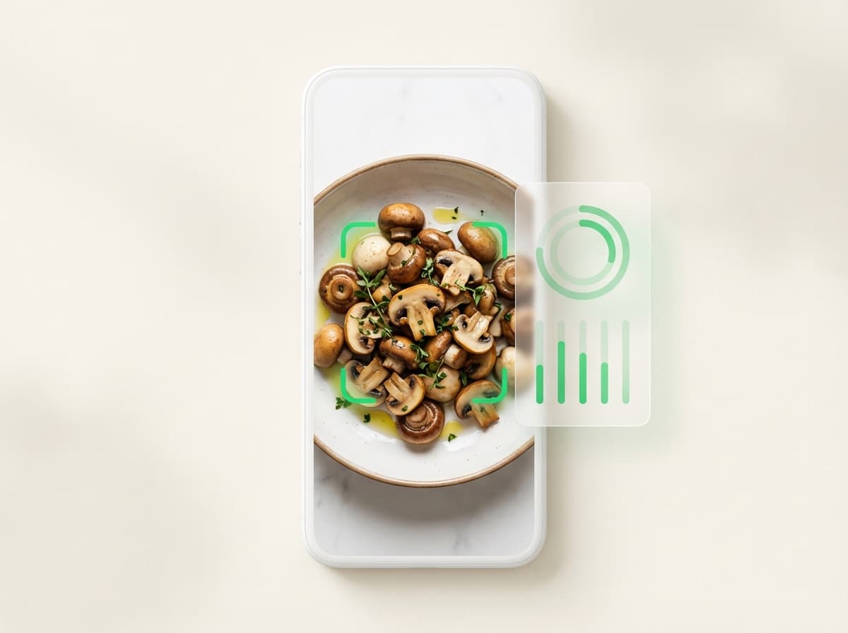 Шампиньоны — фото еды и интерфейс приложения с КБЖУ