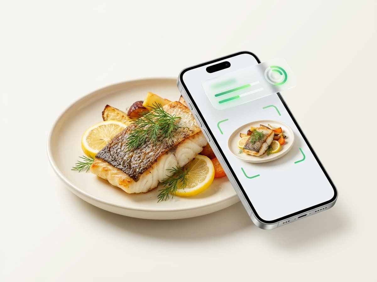 Треска — фото еды и интерфейс приложения с КБЖУ