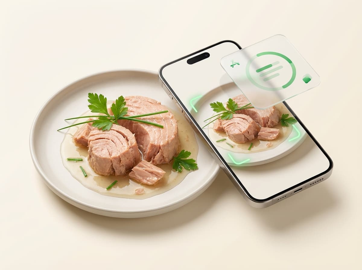 Тунец (в собственном соку) — фото еды и интерфейс приложения с КБЖУ