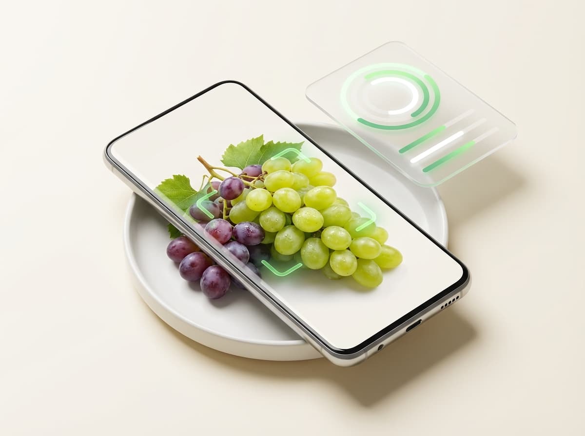 Виноград — фото еды и интерфейс приложения с КБЖУ