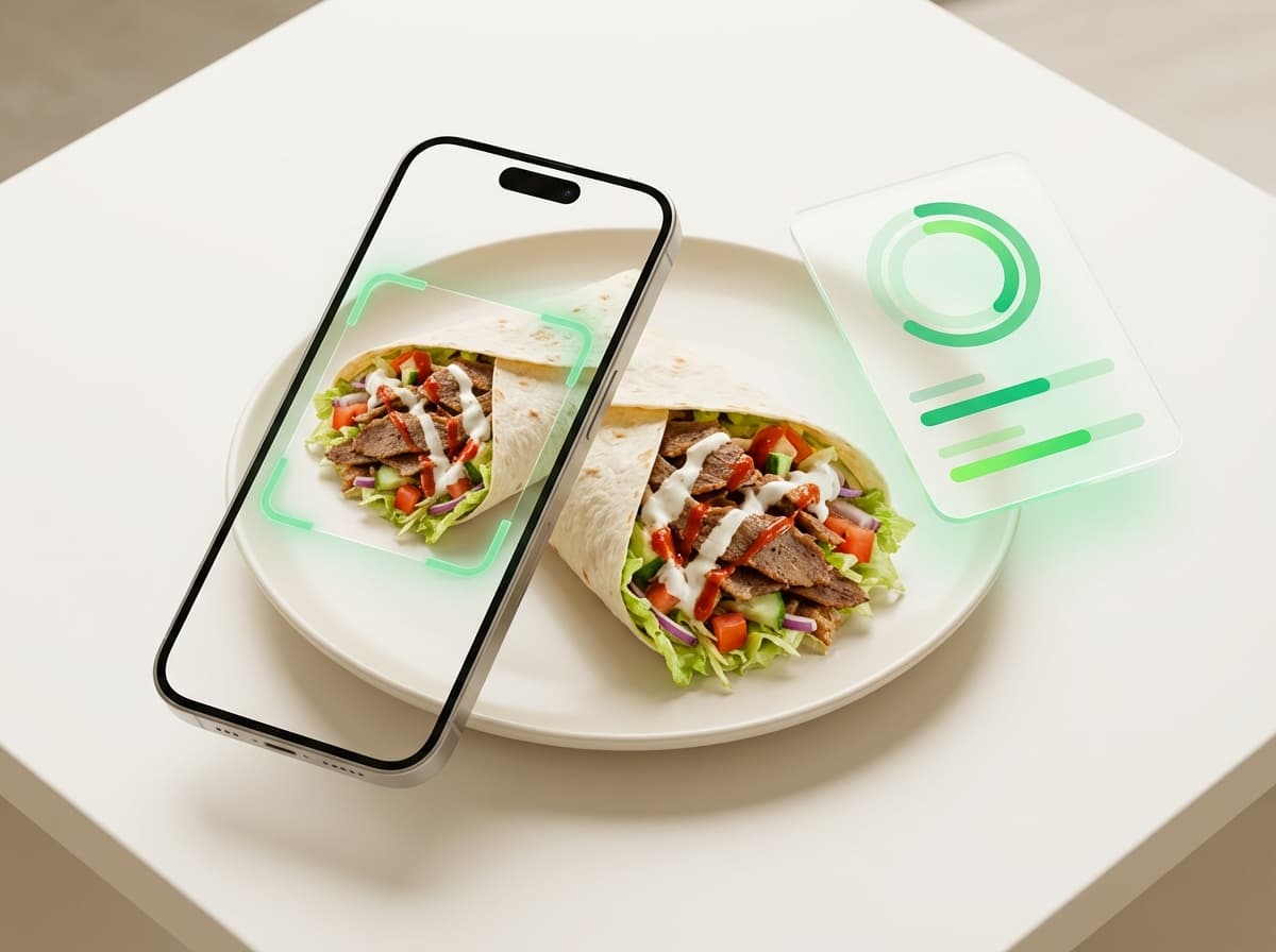 Донер‑кебаб — фото блюда и интерфейс приложения с КБЖУ