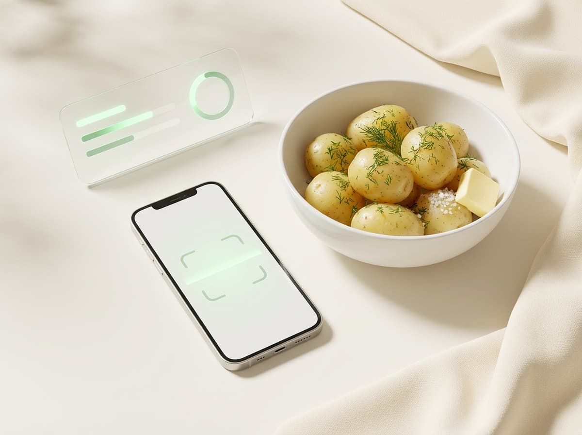 Картофель отварной — фото блюда и интерфейс приложения с КБЖУ