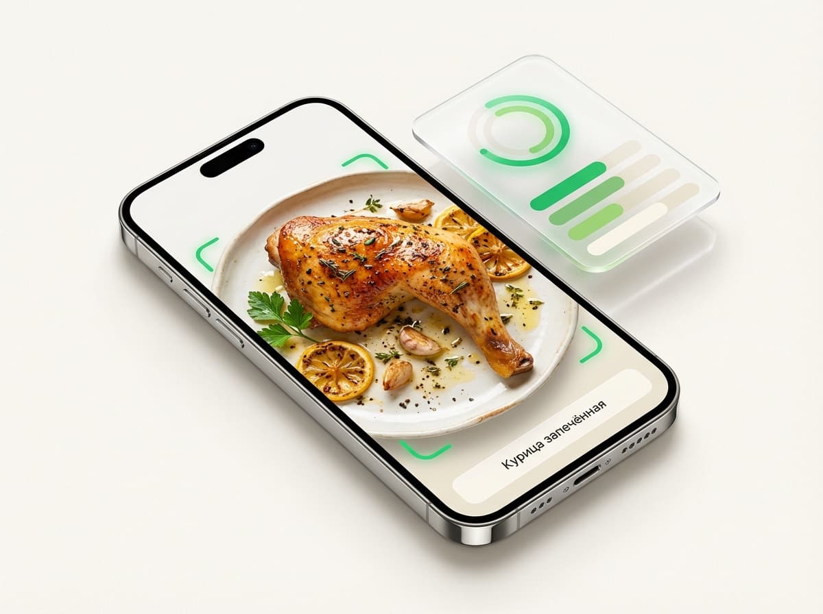 Курица запечённая — фото блюда и интерфейс приложения с КБЖУ