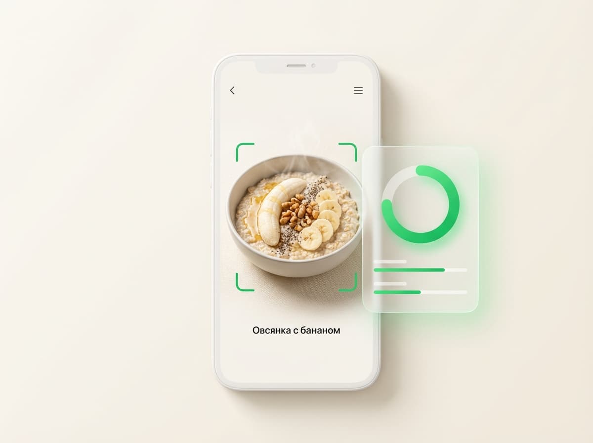 Овсянка с бананом — фото блюда и интерфейс приложения с КБЖУ