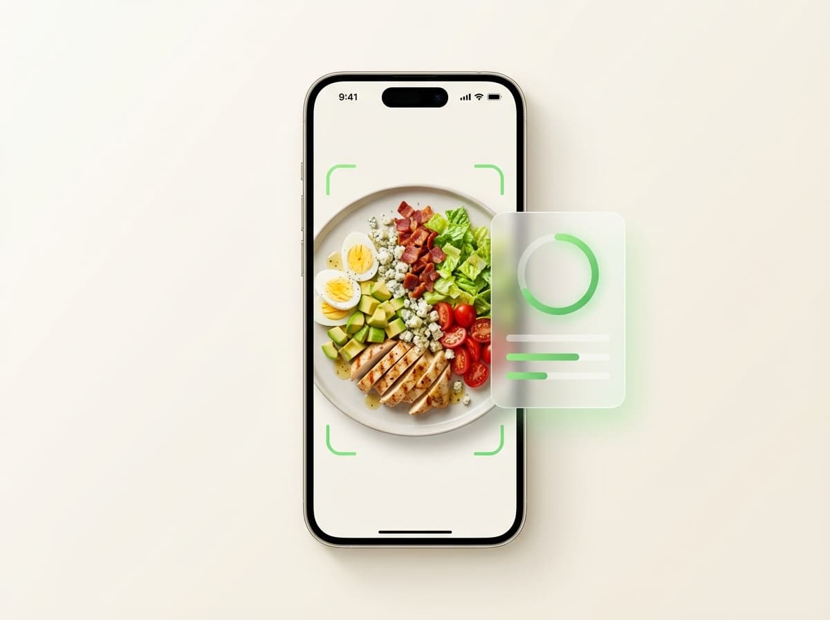 Салат «Кобб» — фото блюда и интерфейс приложения с КБЖУ