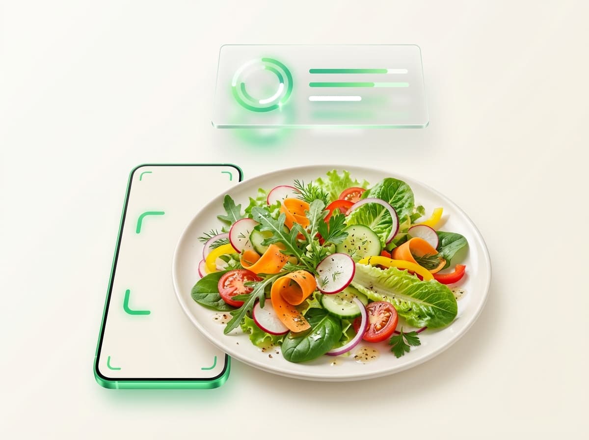 Салат овощной — иллюстрация и интерфейс приложения с КБЖУ